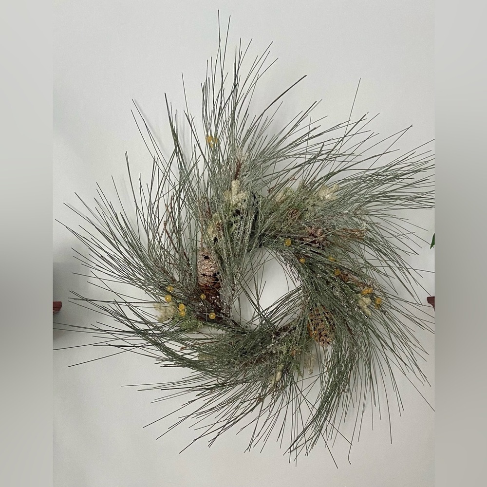 Home Large winter Scandinavian style Long faux Pine needle Wreath pine cones